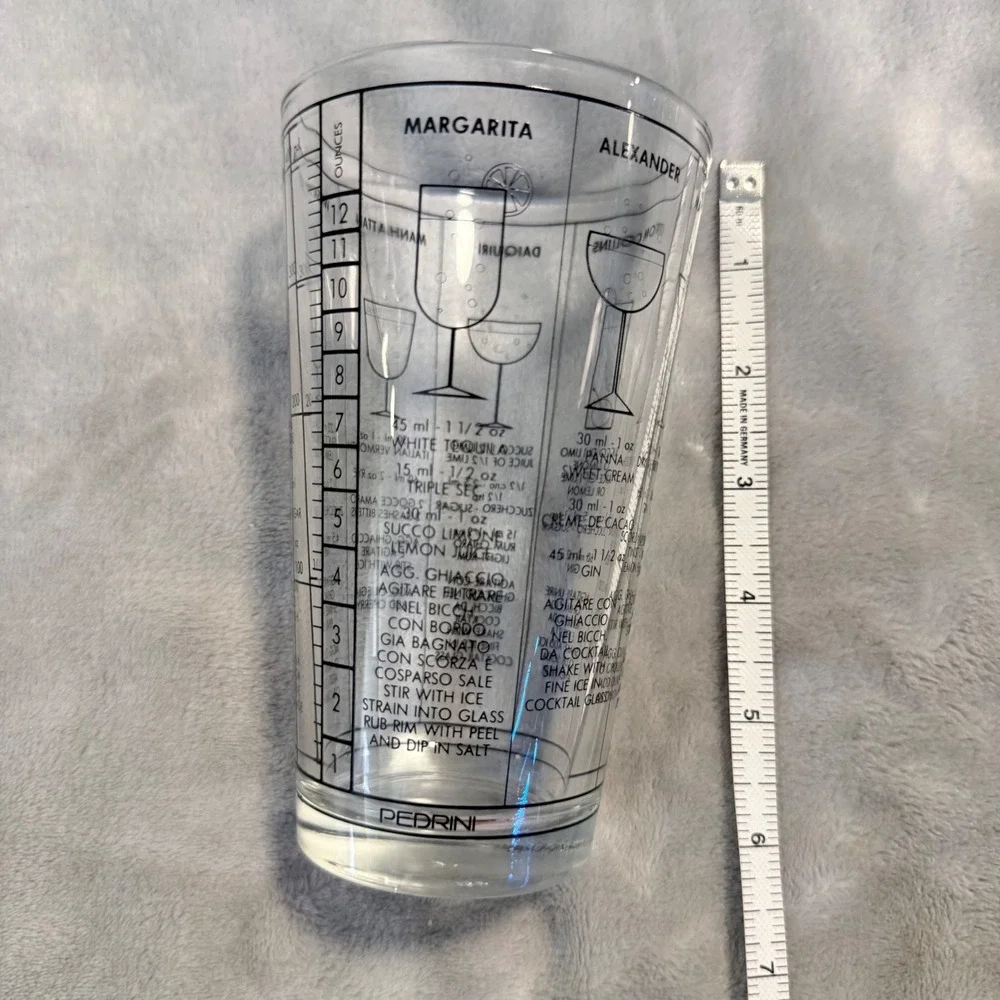 Vintage Pedrini Cocktail Recipe Mixing Glass 12 Oz Italian English Barware